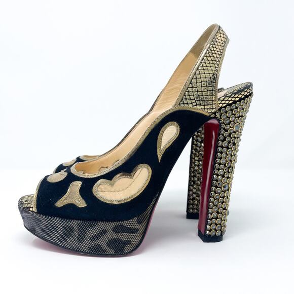Christian Louboutin Multicolor Suede Lame Miralep 140 Pumps Platforms EU 38.5 - Picture 5 of 11